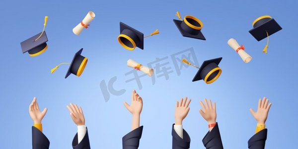  College，3D，degree，cap