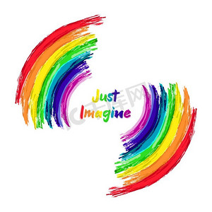 想象彩虹画与鼓舞人心的文字孤立在白色背景。积极的共鸣，丰富多彩的激励信息插图。