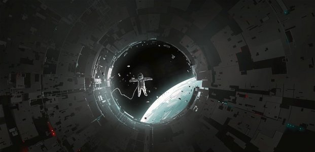 宇航员离开机舱科幻数码绘画。