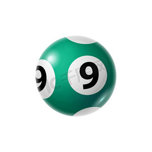 带有9号孤立9号球体的绿色宾果球。向量休闲赌博游戏对象。赌博球9号孤立向量