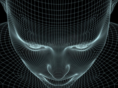 用于技术、教育和计算机科学插图的金属丝网中的人头3D渲染