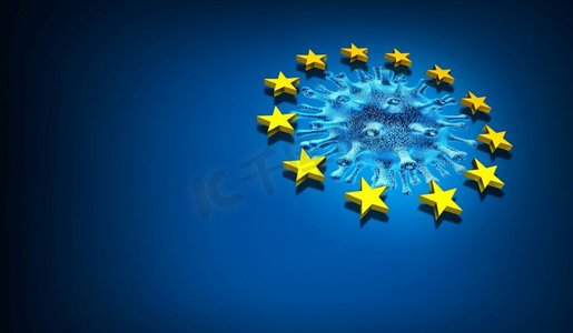 欧洲联盟疾病和欧洲或欧盟大流行作为冠状病毒或新冠状病毒—19在法国德国意大利和英国作为3D渲染。