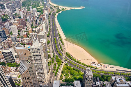 芝加哥城市鸟瞰图，伊利诺伊州，美国