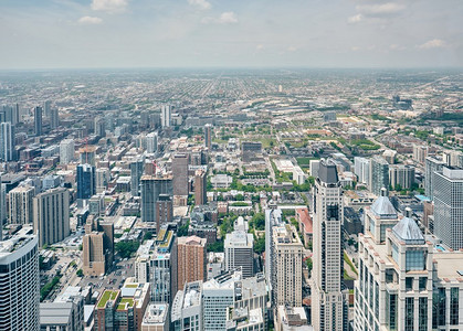 芝加哥城市天际线鸟瞰，美国伊利诺伊州
