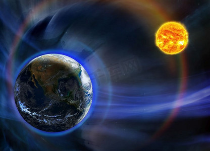 地球轨道接近太阳的幻想图像。由NASA提供的这张照片的元素