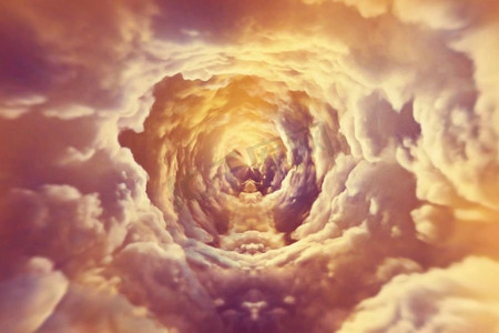 旋涡云摄影照片_云隧道背景质感水彩童话设计异彩纷呈