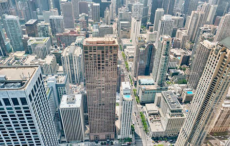芝加哥城市天际线鸟瞰图，伊利诺伊州，美国