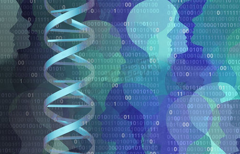 DNA二进制编码基因组科学概念是一种带有3D插图元素的微生物学或生物化学计算机技术。