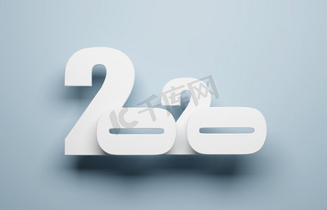 2020新年快乐创意设计背景或贺卡。3D渲染