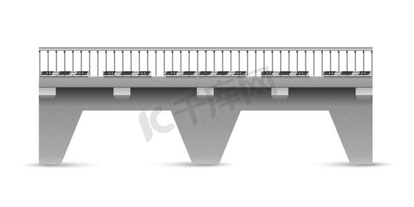 传染媒介道路混凝土桥梁在白色背景.桥的跨度有交通标志。抽象公路桥库存矢量插图。