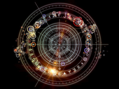 以神秘主义、神秘学、占星术和灵性为主题的分形元素、神圣符号和圆圈的设计。神圣圆圈系列。