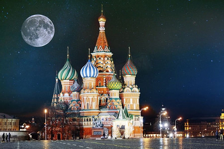 圣巴勒大教堂，莫斯科克里姆林宫，夜