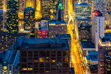鸟瞰图芝加哥天际线大楼在芝加哥市中心在伊利诺伊州芝加哥市的美国。看向芝加哥南部。