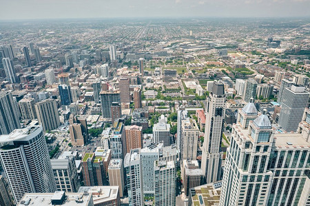 芝加哥城市天际线鸟瞰图，伊利诺伊州，美国