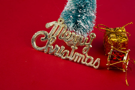 平安夜红底图圣诞节纯色金色字母蝴蝶结礼物