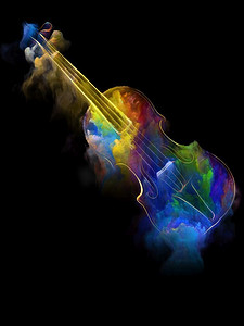 以音乐、歌曲和表演艺术为主题的小提琴线条和彩色星云彩绘插图。小提琴之梦系列。