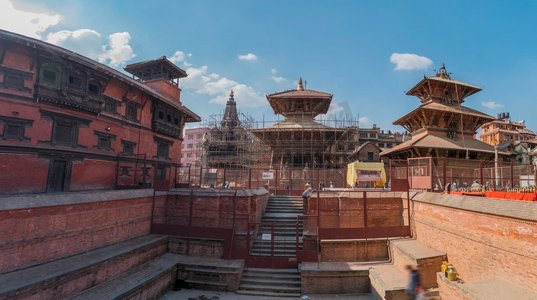 尼泊尔加德满都山谷Bhaktapur的杜巴广场寺庙。