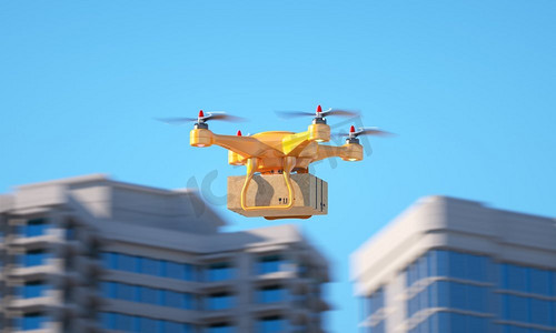 无人机携带一个帕塞尔。3D插图。无人机携带一个帕塞尔