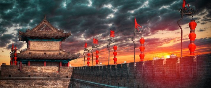 美丽西安摄影照片_城墙在旧西安的周围。中国