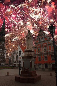 里加的节日烟花Latvia.