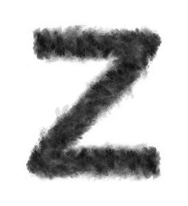 烟雾渲染摄影照片_字母Z由黑云或烟雾在白色背景上制作，带有复制空间，不渲染。字母Z由白色背景上的黑云制成。