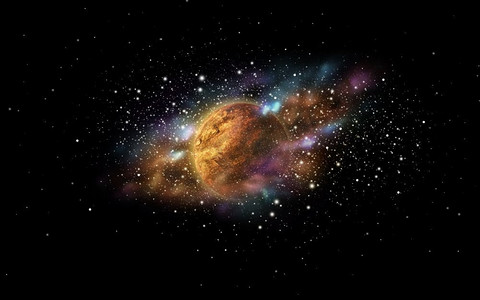 天空和天文学概念—行星和恒星在太空。太空中的行星和恒星太空中的行星和恒星