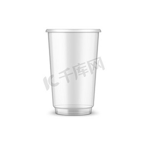 透明一次性塑料杯隔离模型。传染媒介外卖餐具饮料模板。空白塑料杯隔离一次性玻璃模型