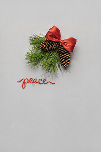 圣诞装饰品的创意概念照片，灰色背景上有标志。