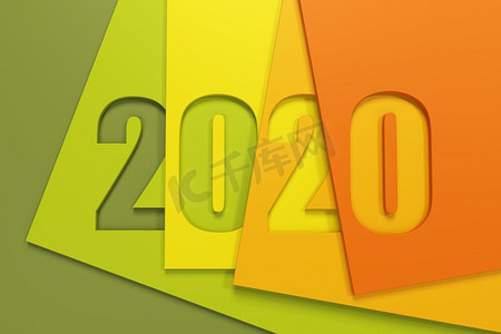 2020新年快乐创意设计背景或贺卡。3D渲染