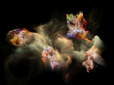 抽象星云与枯叶在诗歌艺术主题上的超现实渲染。