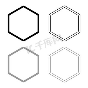 六边图形摄影照片_六边形形状元素图标轮廓集黑灰色颜色矢量例证平面样式简单的图像
