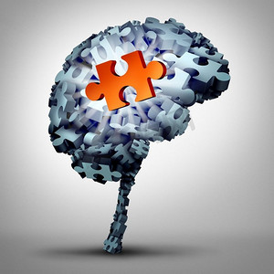 脑难题解决方案作为一个人的头脑由拼图块与一个对象作为一个发光的redsymbol的灵感和智慧作为一个3D例证。