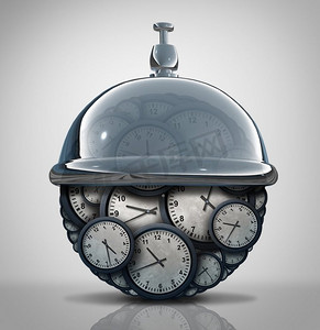 下课铃声摄影照片_时间服务概念是一组时钟对象，以酒店服务铃声作为业务日程的比喻，作为3D演示。