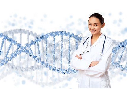 DNA链插图。彩色背景下的DNA链图像