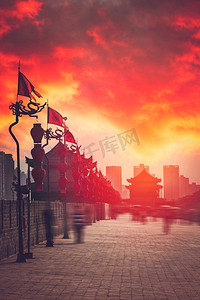 中国古城西安周围的长城。西安墙
