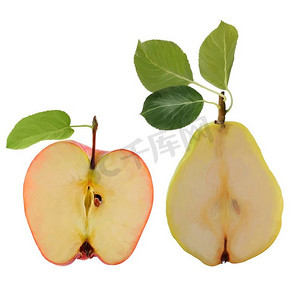 例证苹果和梨孤立在白色背景。苹果和梨的插图