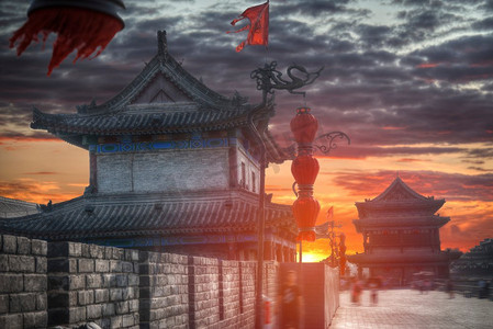 西安城墙。中国建筑最大的纪念碑。西安城墙。