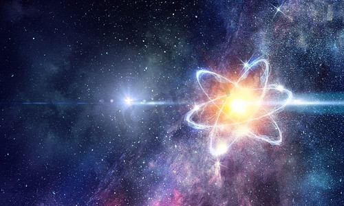 浆摄影照片_原子在太空中作为科学技术能量的概念。原子分子摘要