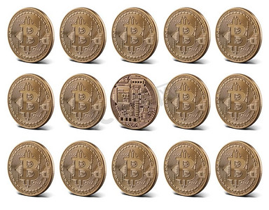 比特币金币，米色背景上的无缝图案。数字货币概念..比特币金币，无缝图案