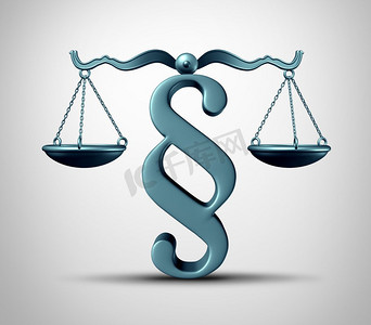 段落符号法律符号作为法律比例平衡与仲裁或立法图标作为3D渲染。