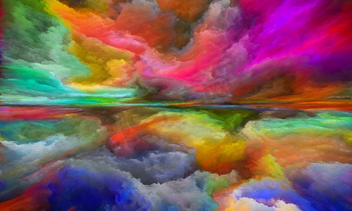 透视涂料系列组成的云，颜色，光和地平线线插图，绘画，创造力和想象力