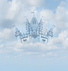 神奇的童话城堡漂浮在云中，作为虚构的爱情堡垒在天空中居住，皇室成员作为王子和公主居住。