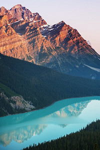 蓝色湖水摄影照片_加拿大班夫国家公园的佩托湖