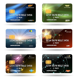 信用卡或借记卡。信用卡或借记卡向量插图。白底隔离光面背景的商务金融信用卡