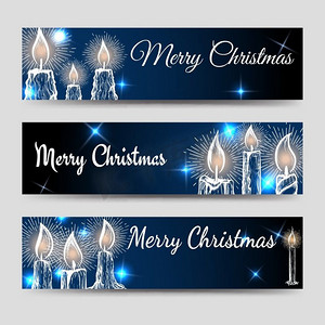 传统模板摄影照片_用蜡烛点缀的圣诞横幅。圣诞横幅模板设置与蜡烛和闪亮的元素。矢量插图