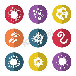 免疫细菌和感染微生物图标。免疫细菌和感染微生物扁平式图标。矢量插图