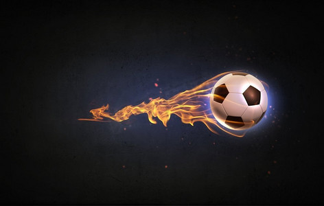 好热的球。概念形象的足球在火火焰