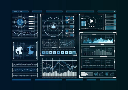 人类用户显示。具有业务信息图和图标的未来派用户界面