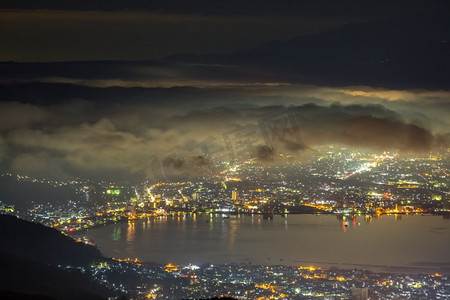 雾子摄影照片_空中富士山与杉子湖日出高知市