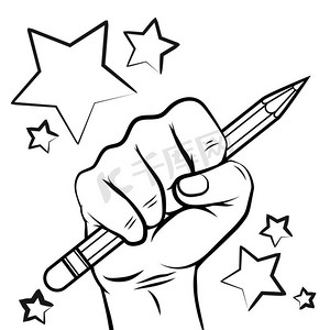 用手铅笔画学校素描。学校素描用手铅笔和孤立的星星在白色背景上。矢量插图